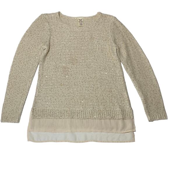 FADED GLORY Beige Sequin Long Sleeve Knit Sweater Medium - Picture 8 of 10